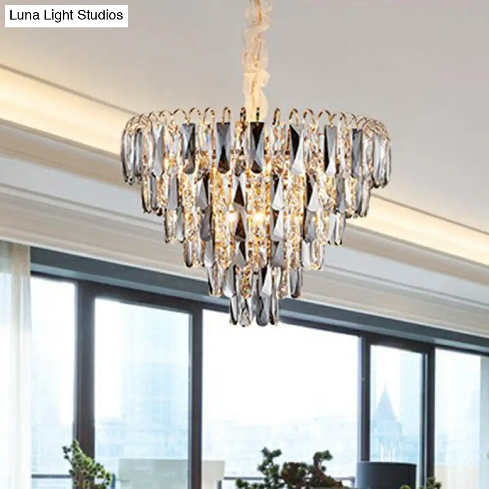 Smoke Grey Crystal Cone Pendant Chandelier - Minimalist Living Room Lamp 5 / Gray