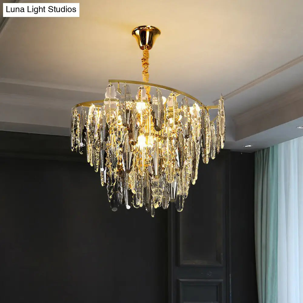 Smoke Grey Crystal Leaf Chandelier - Postmodern 10-Light Suspension Light For Living Room Gray