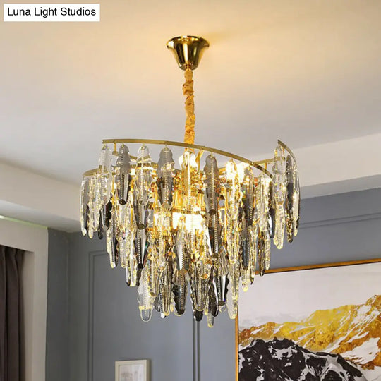 Smoke Grey Crystal Leaf Chandelier - Postmodern 10-Light Suspension Light For Living Room