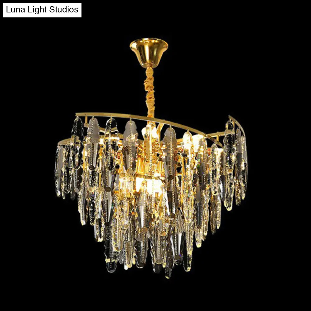 Smoke Grey Crystal Leaf Chandelier - Postmodern 10-Light Suspension Light For Living Room