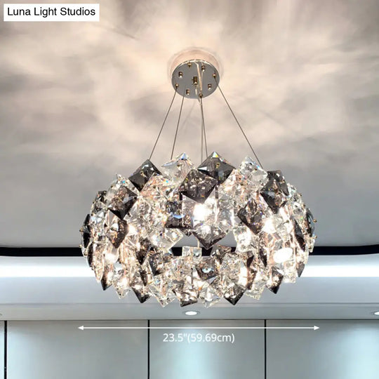 Smoke Grey Crystal Modern Drum Pendant Ceiling Light - Elegant Living Room Chandelier