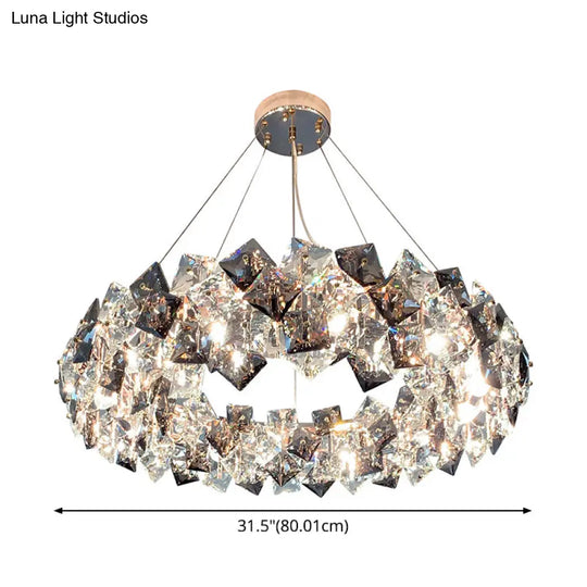 Smoke Grey Crystal Modern Drum Pendant Ceiling Light - Elegant Living Room Chandelier