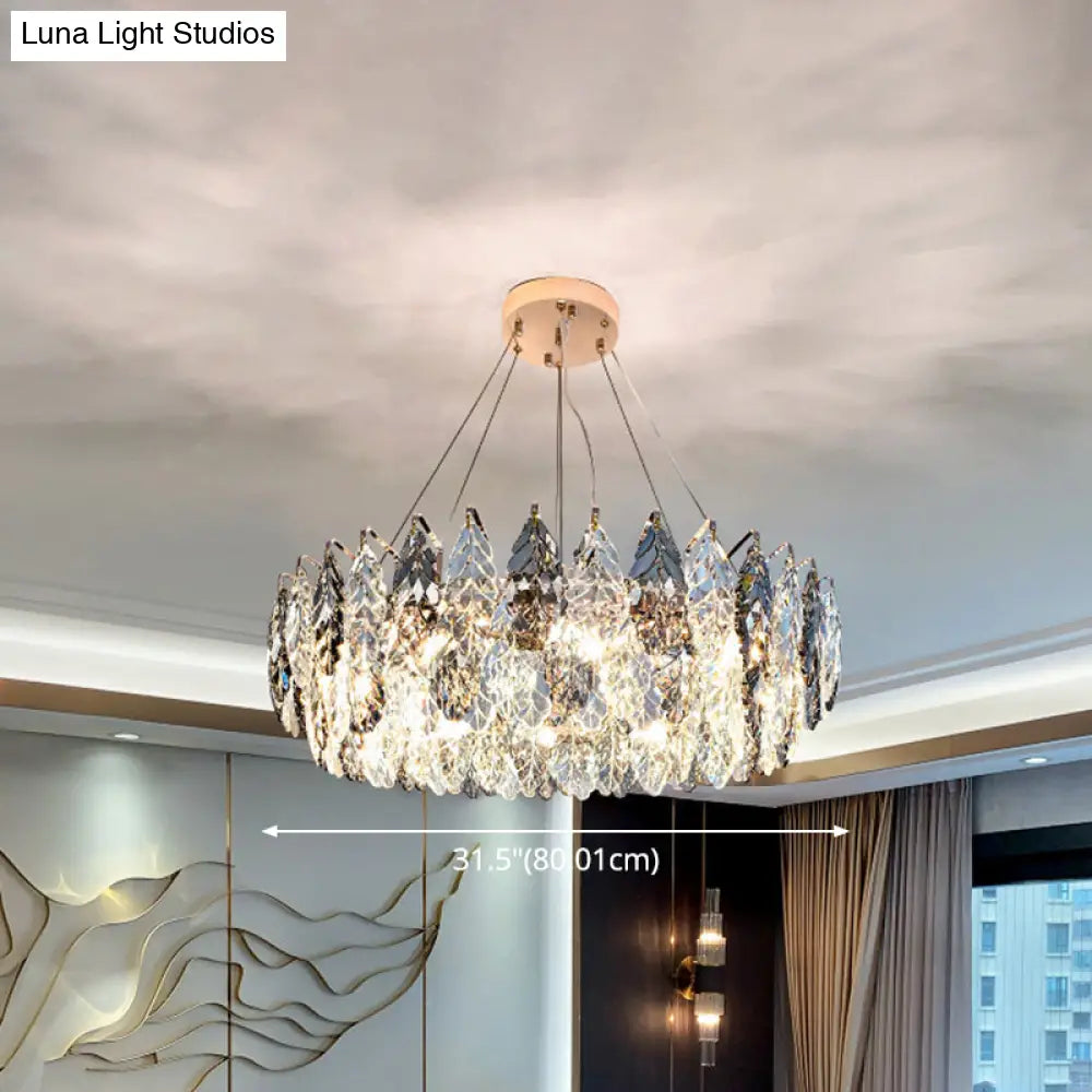 Smoke Grey Crystal Modern Drum Pendant Ceiling Light - Elegant Living Room Chandelier