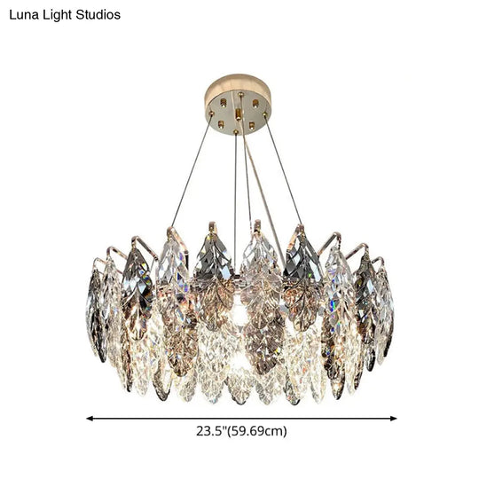 Smoke Grey Crystal Modern Drum Pendant Ceiling Light - Elegant Living Room Chandelier