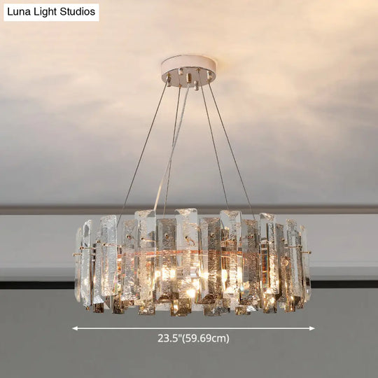 Smoke Grey Crystal Modern Drum Pendant Ceiling Light - Elegant Living Room Chandelier