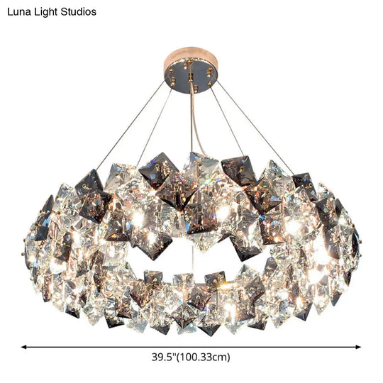 Smoke Grey Crystal Modern Drum Pendant Ceiling Light - Elegant Living Room Chandelier