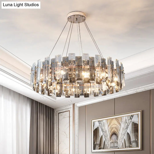 Smoke Grey Crystal Modern Drum Pendant Ceiling Light - Elegant Living Room Chandelier