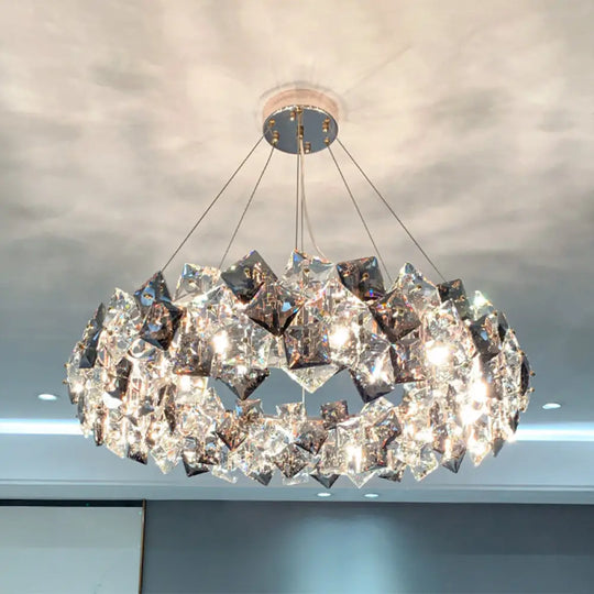 Smoke Grey Crystal Modern Drum Pendant Ceiling Light - Elegant Living Room Chandelier Gray / 39.5