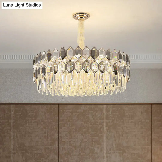 Modern Tiered Smoke Grey Crystal Chandelier: Luxurious Ceiling Light For Living Room