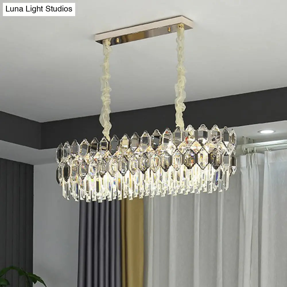 Smoke Grey Crystal Tiered Chandelier - Modern Luxe Hanging Light For Living Room