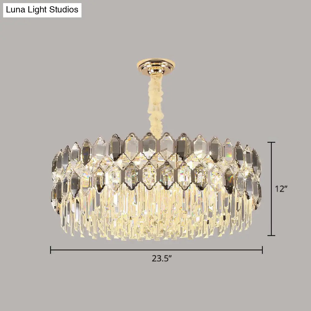 Modern Tiered Smoke Grey Crystal Chandelier: Luxurious Ceiling Light For Living Room Gray / Round