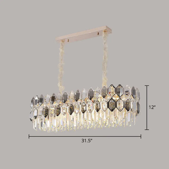 Smoke Grey Crystal Tiered Chandelier - Modern Luxe Hanging Light For Living Room Gray / Oval