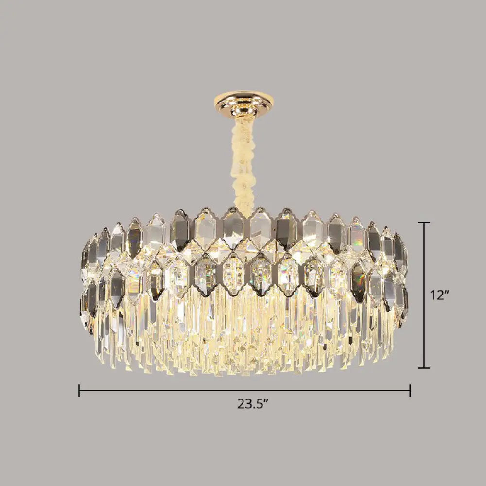 Smoke Grey Crystal Tiered Chandelier - Modern Luxe Hanging Light For Living Room Gray / Round