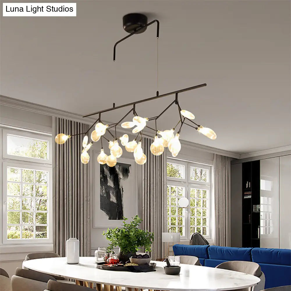 Smoke Grey Glass Firefly Hanging Lamp Kit: Simplicity 27-Light Island Dining Room Fixture Black