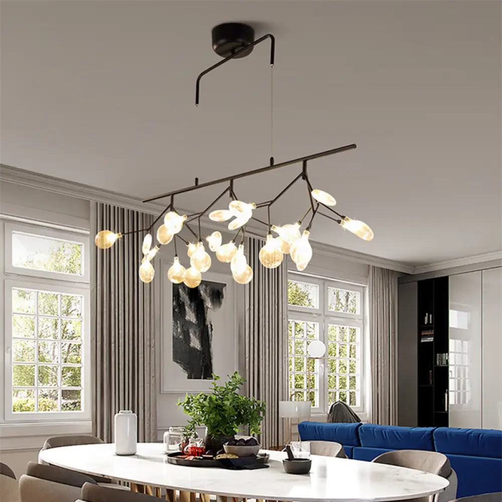 Smoke Grey Glass Firefly Hanging Lamp - 27-Light Island Lighting Fixture For Dining Room Black