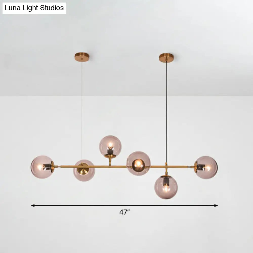 Smoke Grey Glass Island Pendant Light - Nordic Style With 6 Bulbs And Brass Finish Ideal For