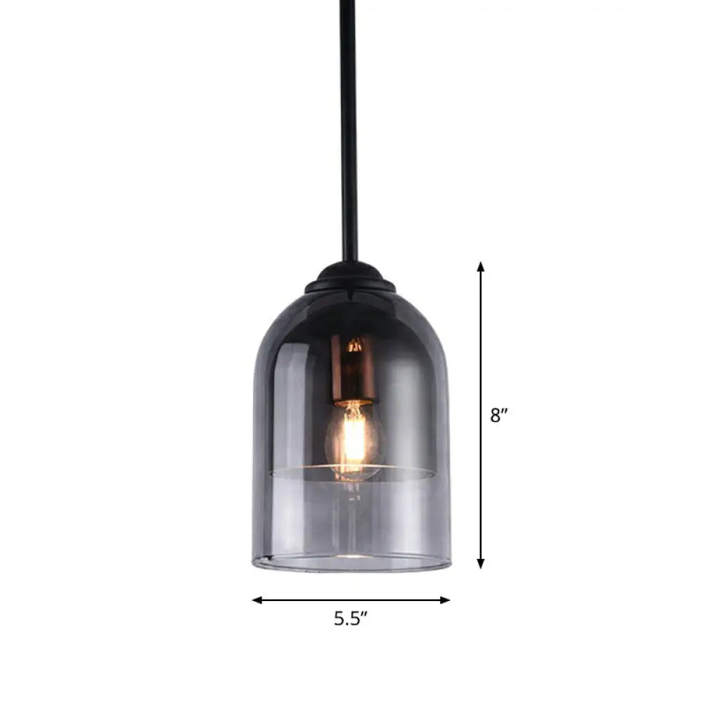 Smoke Grey Glass Pendant Light - Modern Cloche Design With 1 Head And Black Hanging Fixture