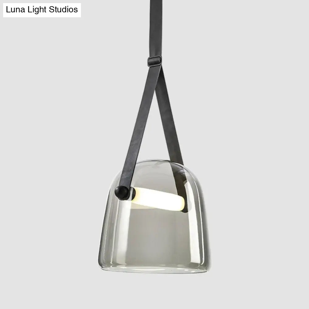 Smoke Grey Glass Pendulum Light With Nordic Design And Adjustable Strap Gray