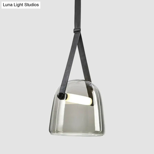 Smoke Grey Glass Pendulum Light With Nordic Design And Adjustable Strap Gray