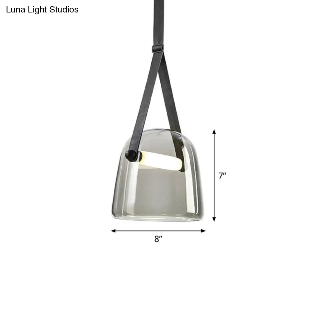 Smoke Grey Glass Pendulum Light With Nordic Design And Adjustable Strap