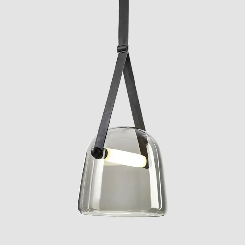 Smoke Grey Glass Pendulum Light - Nordic Single-Bulb Pendant With Adjustable Leather Strap Gray