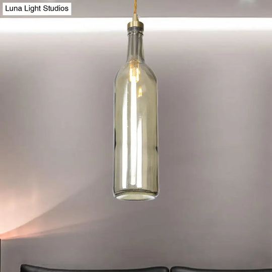 Industrial Smoke Grey/Green Glass Pendant Ceiling Light With Adjustable Cord - 1-Light Hanging Lamp