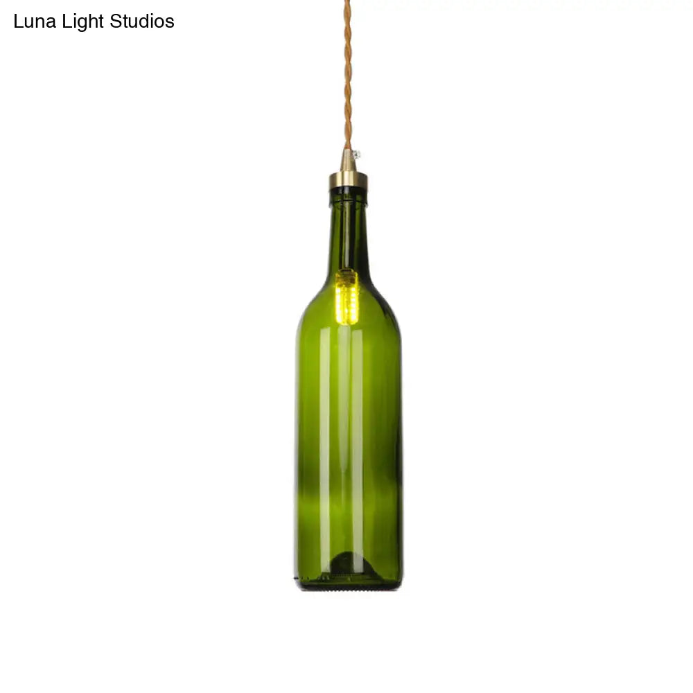 Smoke Grey/Green Industrial Wine Bottle Hanging Lamp - Adjustable Cord Pendant Light