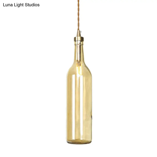 Smoke Grey/Green Industrial Wine Bottle Hanging Lamp - Adjustable Cord Pendant Light