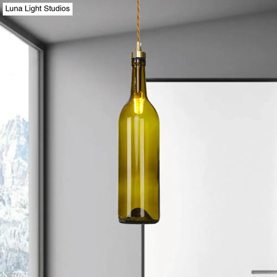 Industrial Smoke Grey/Green Glass Pendant Ceiling Light With Adjustable Cord - 1-Light Hanging Lamp