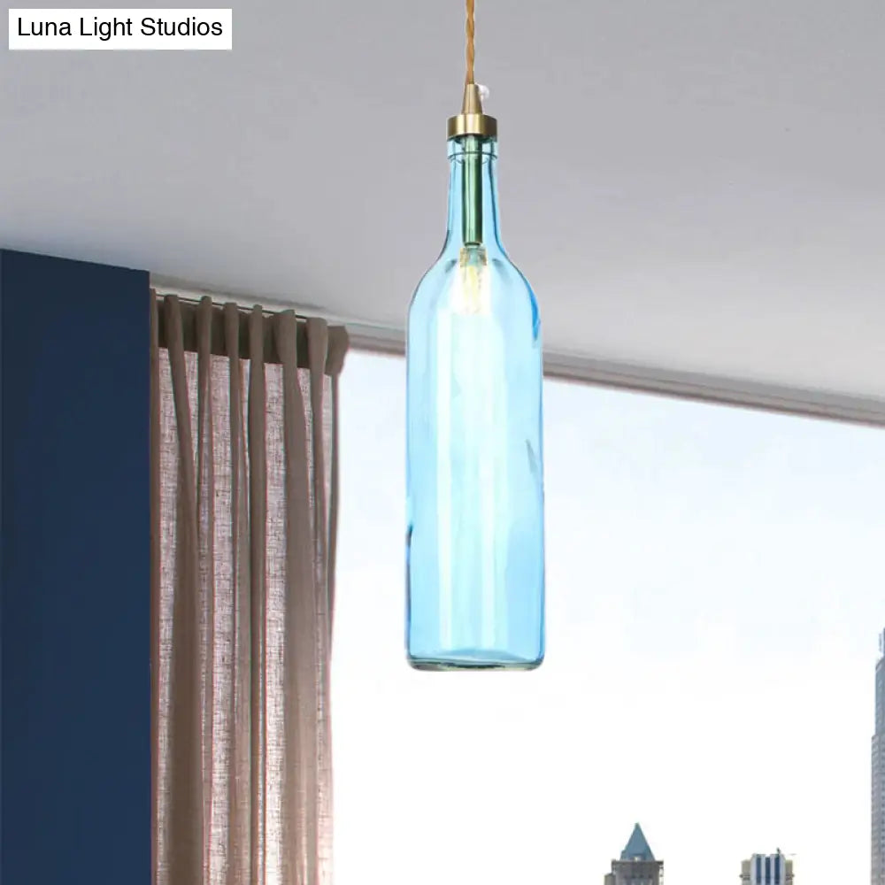 Smoke Grey/Green Industrial Wine Bottle Hanging Lamp - Adjustable Cord Pendant Light