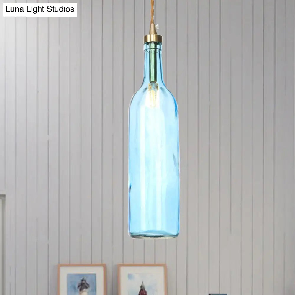 Industrial Smoke Grey/Green Glass Pendant Ceiling Light With Adjustable Cord - 1-Light Hanging Lamp