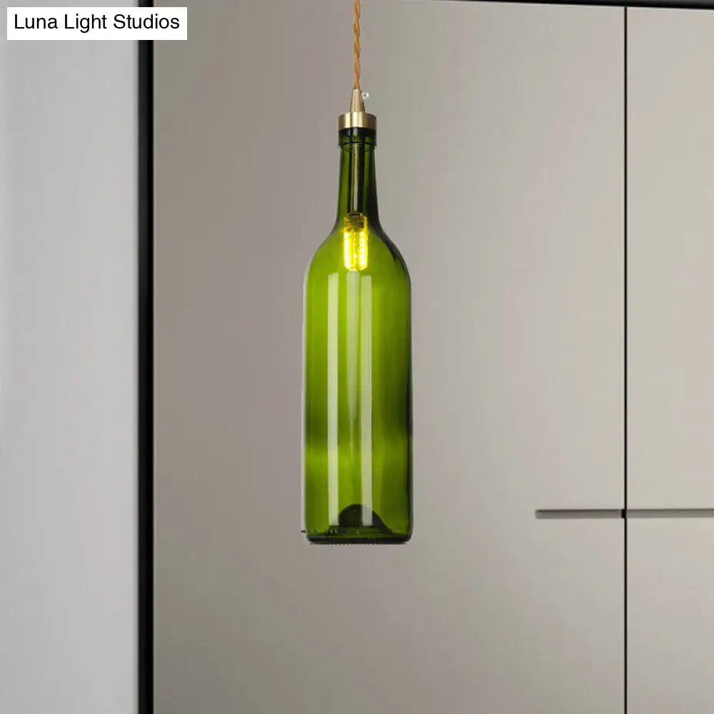 Industrial Smoke Grey/Green Glass Pendant Ceiling Light With Adjustable Cord - 1-Light Hanging Lamp