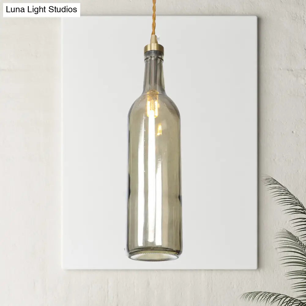 Industrial Smoke Grey/Green Glass Pendant Ceiling Light With Adjustable Cord - 1-Light Hanging Lamp