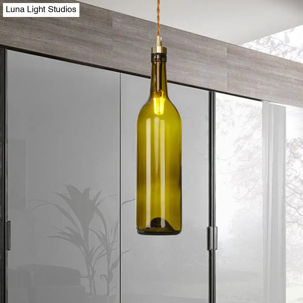 Industrial Smoke Grey/Green Glass Pendant Ceiling Light With Adjustable Cord - 1-Light Hanging Lamp