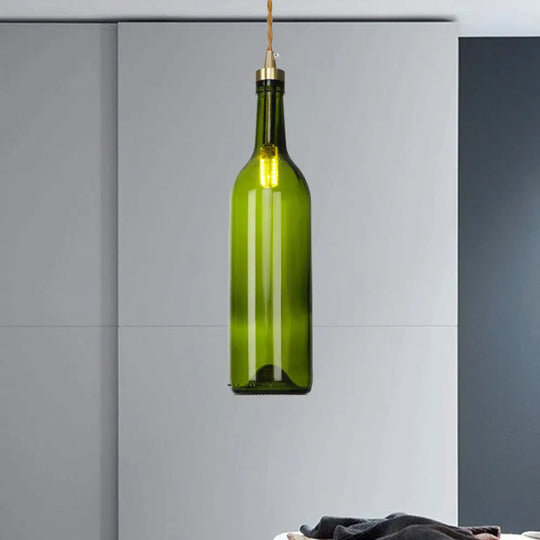 Smoke Grey/Green Industrial Wine Bottle Hanging Lamp - Adjustable Cord Pendant Light Green