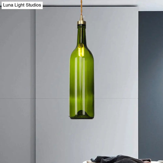 Industrial Smoke Grey/Green Glass Pendant Ceiling Light With Adjustable Cord - 1-Light Hanging Lamp