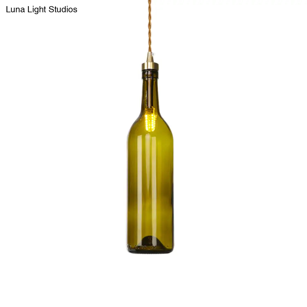 Smoke Grey/Green Industrial Wine Bottle Hanging Lamp - Adjustable Cord Pendant Light