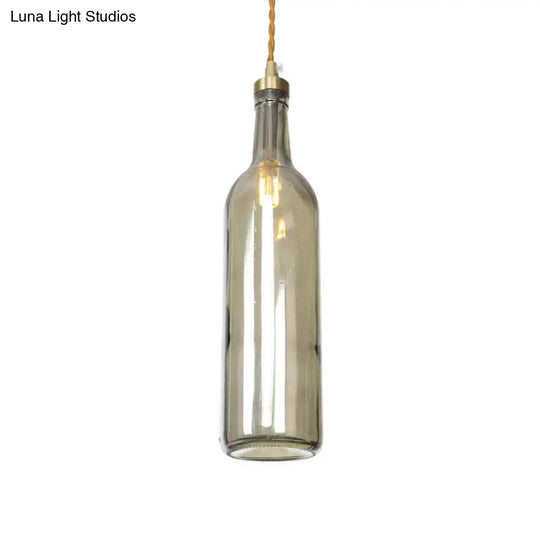 Industrial Smoke Grey/Green Glass Pendant Ceiling Light With Adjustable Cord - 1-Light Hanging Lamp