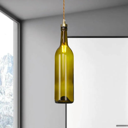 Smoke Grey/Green Industrial Wine Bottle Hanging Lamp - Adjustable Cord Pendant Light Brown