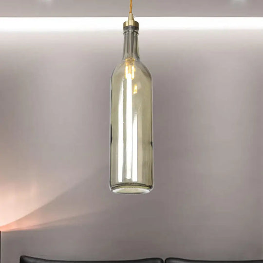 Smoke Grey/Green Industrial Wine Bottle Hanging Lamp - Adjustable Cord Pendant Light Gray