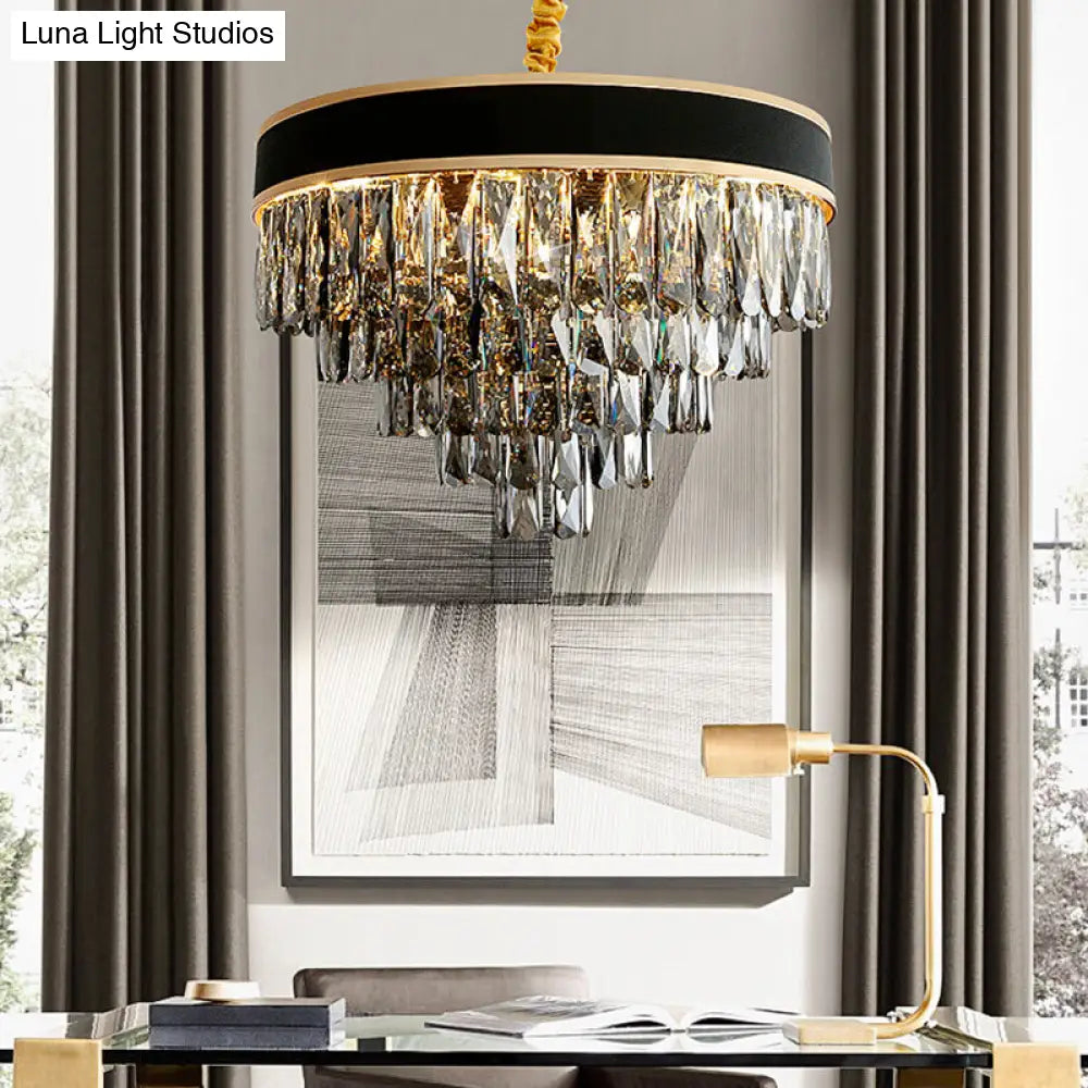 Modern Crystal Layered Chandelier - Smoke Grey 9/12 Lights Hanging Light Fixture 9 / Gray