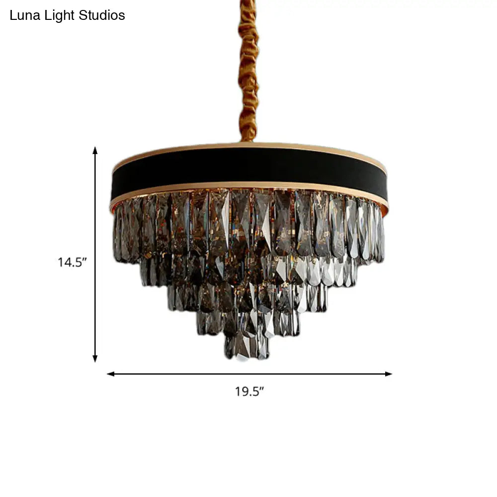 Modern Crystal Layered Chandelier - Smoke Grey 9/12 Lights Hanging Light Fixture