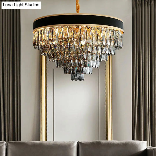 Modern Crystal Layered Chandelier - Smoke Grey 9/12 Lights Hanging Light Fixture 12 / Gray