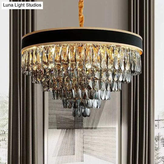 Modern Crystal Layered Chandelier - Smoke Grey 9/12 Lights Hanging Light Fixture