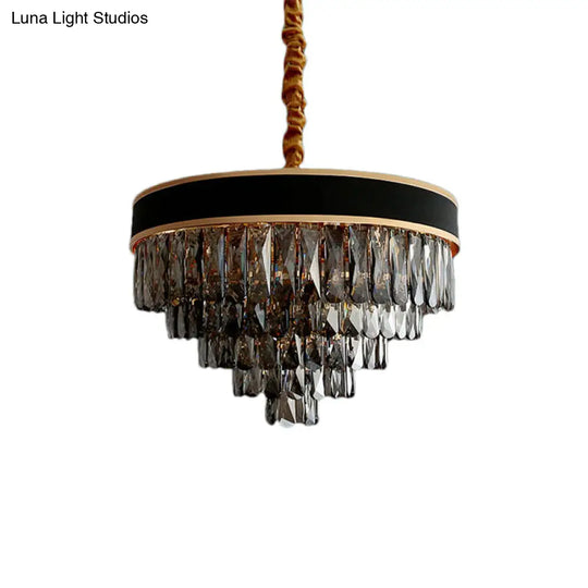 Modern Crystal Layered Chandelier - Smoke Grey 9/12 Lights Hanging Light Fixture