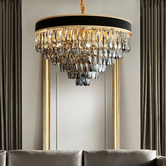 Smoke Grey Layered Chandelier - Modern Crystal Lighting With 9/12 Hanging Lights 12 / Gray