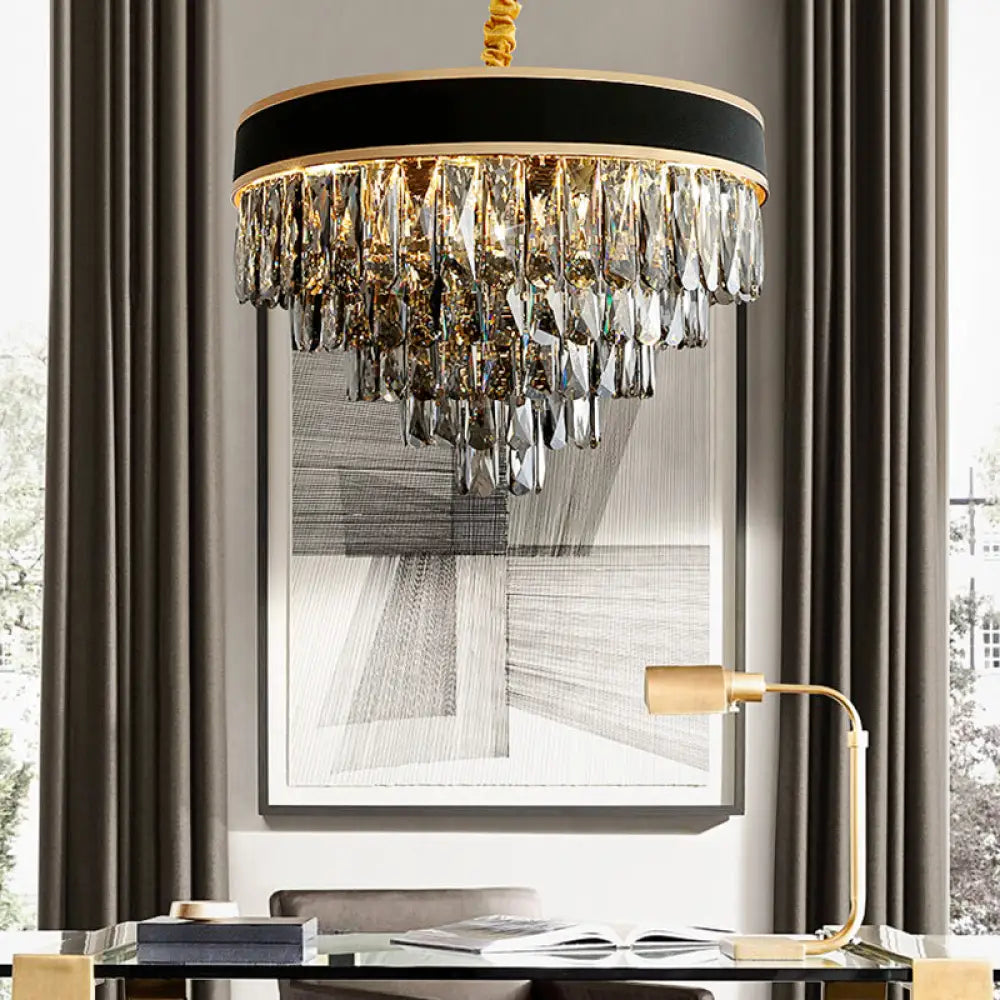 Smoke Grey Layered Chandelier - Modern Crystal Lighting With 9/12 Hanging Lights 9 / Gray