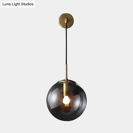 Smoked Glass Sconce Light: Modern Wall Lighting Fixture With 1 Bulb In Black/Brass 8/10 - Ideal For