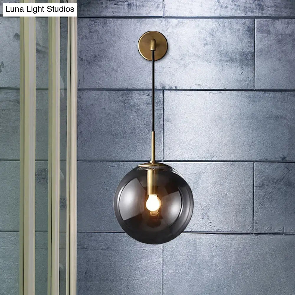 Smoked Glass Sconce Light: Modern Wall Lighting Fixture With 1 Bulb In Black/Brass 8/10 - Ideal For