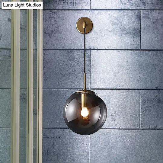 Smoked Glass Sconce Light: Modern Wall Lighting Fixture With 1 Bulb In Black/Brass 8/10 - Ideal For